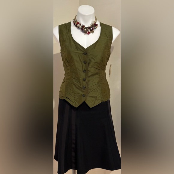 Areli Collection Purple Green NWT Reversible Button Down Blouse Sz 10. 100% Silk - Picture 1 of 15